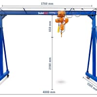 221018_169714_PK1000-2_Mobiler-Portalkran_01_Vorne_bemasst Mobiler Portalkran PK1000/2 inkl. Elektrokettenzug, B-Ware, max. Tragfähigkeit 1.000 kg, 2.190 mm Hubhöhe, SolidHub