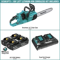 61YsbDFMwRL._AC_SL1000_ Makita XCU03PT1 18V X2 (36V) LXT Lithium-Ionen bürstenloses kabelloses 14-Zoll-Kettensägen-Kit mit 4 Batterien (5,0 Ah)
