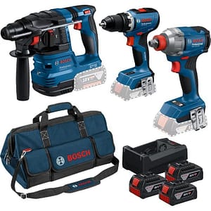 combo-kit_bosch_0615a50093_18v_akku Bosch Combo-Kit 18V Akku, inkl. GSR, GDX, GBH, 3 Akkus, Ladegerät & Tasche
